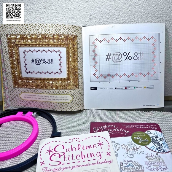 Subversive Cross-Stitch Book, Set of Cross-Stitch Patterns, Hoop and fabric - Picture 3 of 7